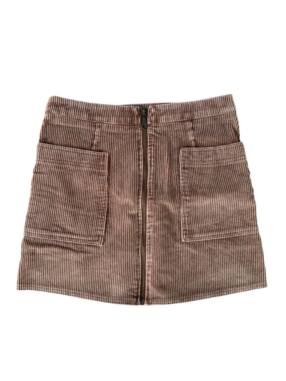 She and Sky Brown Corduroy Front-Zip Mini Skirt